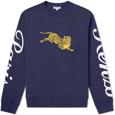 Shop Kenzo Tiger Logo Crew Sweat In Blue