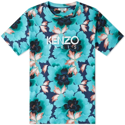 Shop Kenzo Floral Logo Tee In Blue