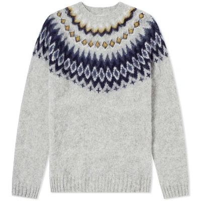 Norse Projects Birnir Fair Isle Brushed wool Sweater In Light Grey