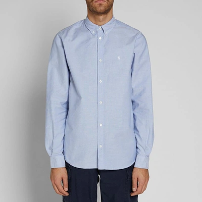 Shop Norse Projects Anton Oxford Logo Shirt In Blue
