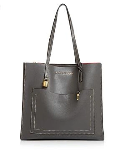 Shop Marc Jacobs Grind T-pocket Leather Tote In Forged Iron/red/gold
