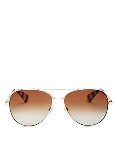 Shop Kate Spade New York Women's Avaline Brow Bar Aviator Sunglasses, 58mm In Gold/brown
