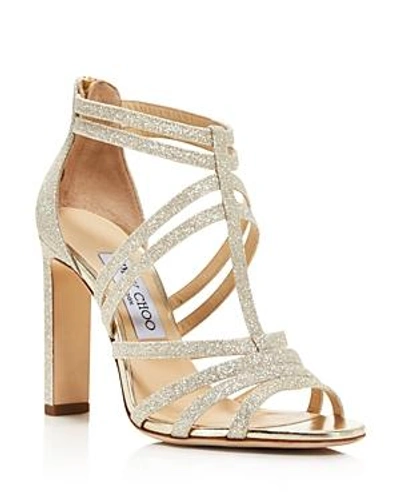 Shop Jimmy Choo Women's Selina 100 Glitter High-heel Sandals In Platinum Ice