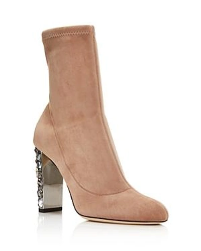 Shop Jimmy Choo Women's Maine 100 Suede Jewel Heel Sock Booties In Ballet Pink