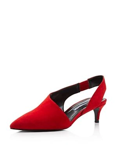 Shop Charles David Women's Picasso Pointed Toe Suede Kitten-heel Slingback Mules In Red