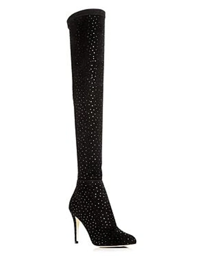 Shop Jimmy Choo Women's Toni 90 Scattered Crystal Suede Over-the-knee Boots In Black/crystal
