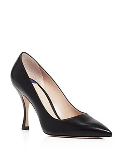 Shop Stuart Weitzman Women's Tippi 95 Pointed Toe Leather High-heel Pumps In Black