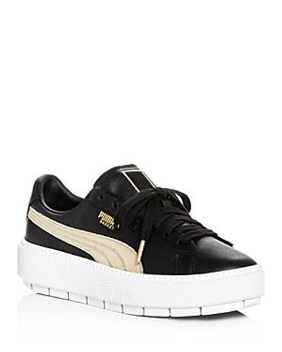 Shop Puma Women's Trace Varsity Leather Lace Up Platform Sneakers In  Black