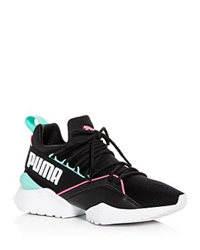 Shop Puma Women's Muse Maia Street Knit Lace Up Sneakers In Black Knockout Pink