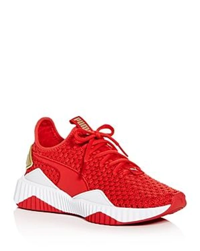 Shop Puma Women's Defy Varsity Knit Lace Up Sneakers In Ribbon Red