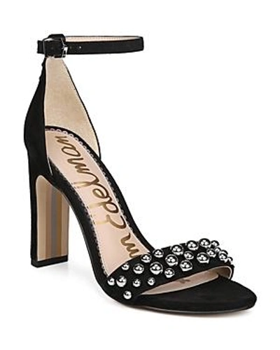 Shop Sam Edelman Women's Yoshi Open Toe Studded Suede High-heel Sandals In Black