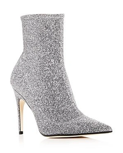 Shop Sergio Rossi Women's Glitter Knit Pointed Toe Booties In Silver
