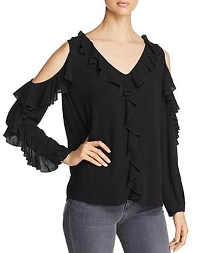 Shop Love Scarlett Ruffled Cold-shoulder Top In Black