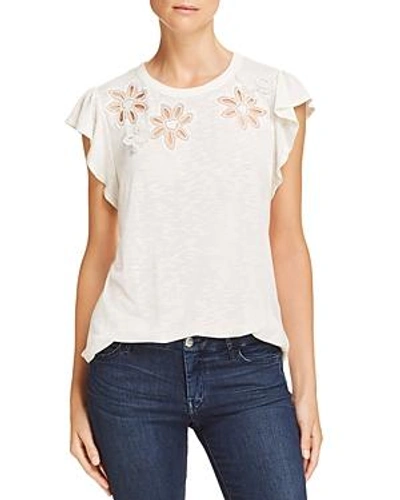 Shop Rebecca Taylor Emilie Floral-embroidered Jersey Top In Snow