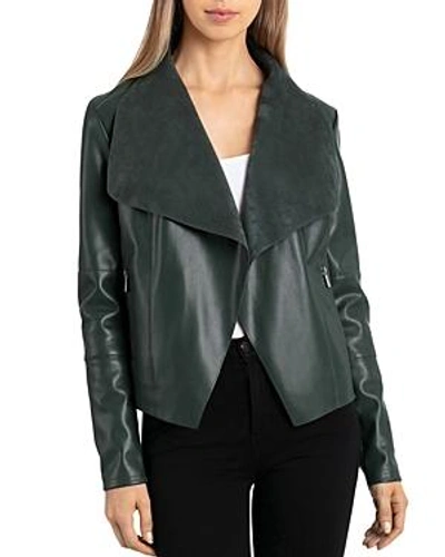 Shop Bagatelle Draped Faux Leather Jacket In Emerald