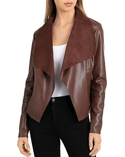 Shop Bagatelle Draped Faux Leather Jacket In Mahogany