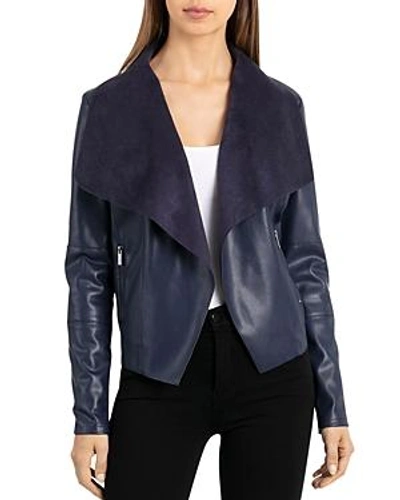 Shop Bagatelle Draped Faux Leather Jacket In Midnight