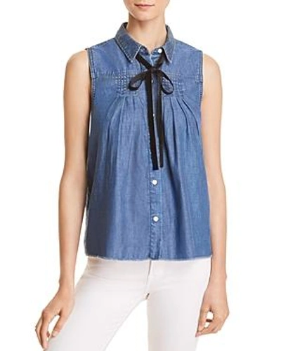 Shop Frame Tie Pintuck Chambray Top In Springfield