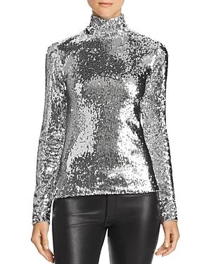 Milly Sequined Long-sleeve Turtleneck Top, Silver | ModeSens