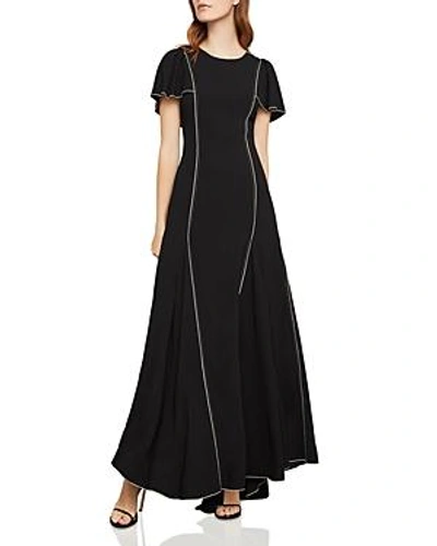 Shop Bcbgmaxazria Piped Flutter-sleeve Gown In Black