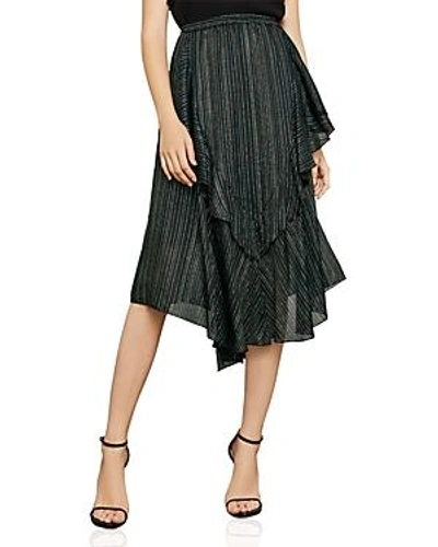 Shop Bcbgmaxazria Metallic-stripe Asymmetric Skirt In Black/combo