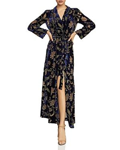 Shop Bcbgmaxazria Velvet Floral Burnout Wrap Dress In Dark Navy