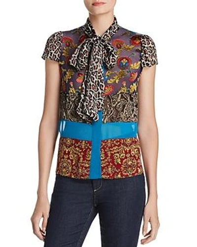 Shop Alice And Olivia Alice + Olivia Jeannie Patchwork Tie-neck Blouse In Multi