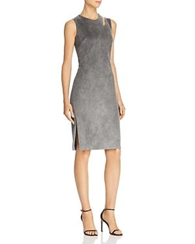 Shop Milly Fractured Faux-suede Dress In Grey