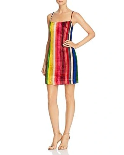 Shop Milly Rainbow Stripe Velvet Mini Slip Dress In Multi