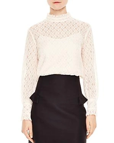 Shop Sandro Cacahuete Crosshatched Lace Top In Shell