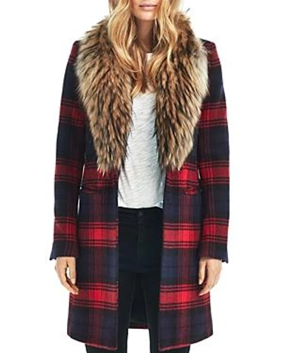 Shop Sam Crosby Wool Coat With Fur Trim In Red Plaid
