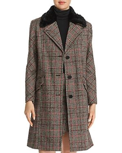 Shop Mcq By Alexander Mcqueen Mcq Alexander Mcqueen Faux-fur-trimmed Plaid Coat In Black/white