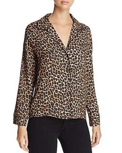 Shop Three Dots Leopard Pajama-style Shirt In Black/camel