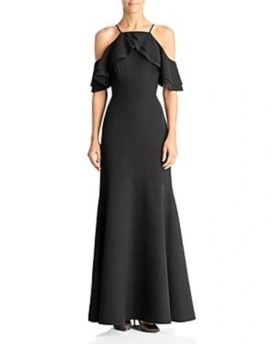 Shop Laundry By Shelli Segal Cold-shoulder Ruffle Gown In Black