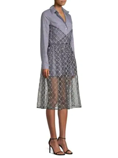 Shop Sandy Liang Muse Gingham Tulle Overlay Shirtdress In Sailor