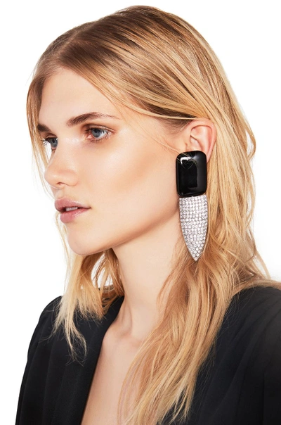 Shop Saint Laurent Crystal Embellished Earrings In Palladium  Black & Crystal