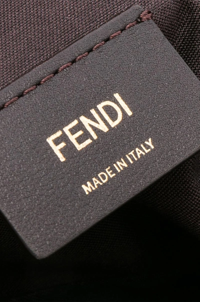 Shop Fendi Mini Suede Logo Emblem Camera Case In Brown In Brown & Black
