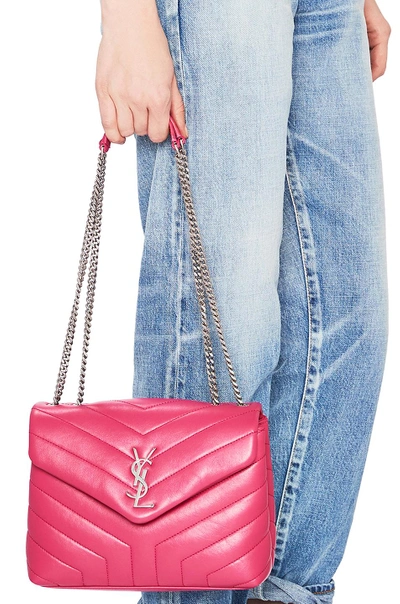 Shop Saint Laurent Small Supple Monogramme Loulou Chain Bag In Pink