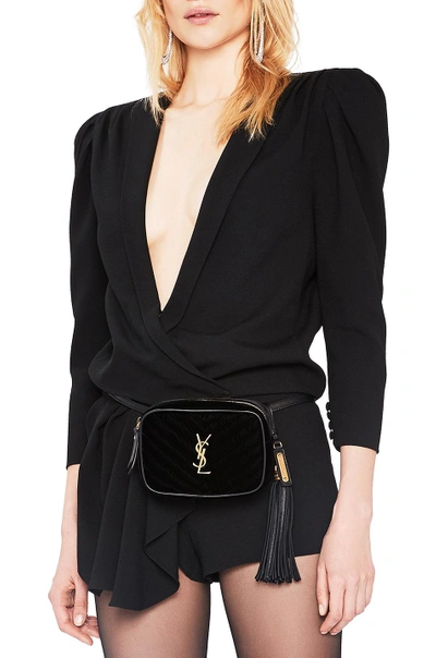 Saint Laurent Black Velvet Leather Lou Belt Bag