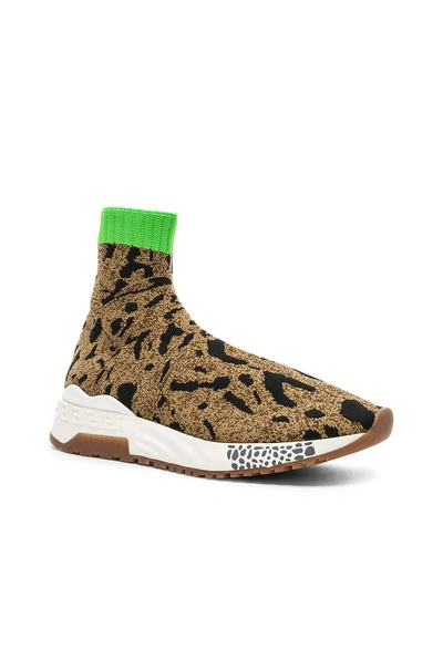 Shop Versace Leopard Printed Sock Sneakers In Metallic,brown,animal Print