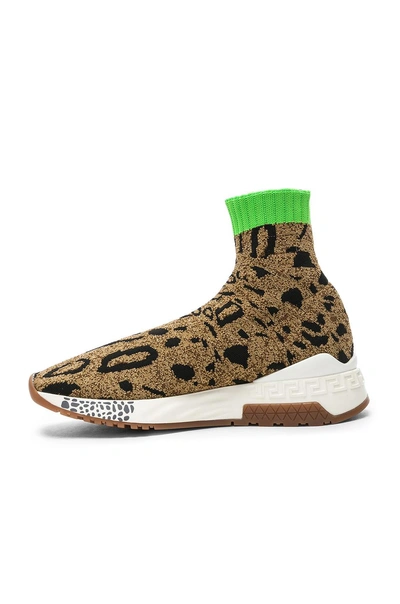 Shop Versace Leopard Printed Sock Sneakers In Metallic,brown,animal Print