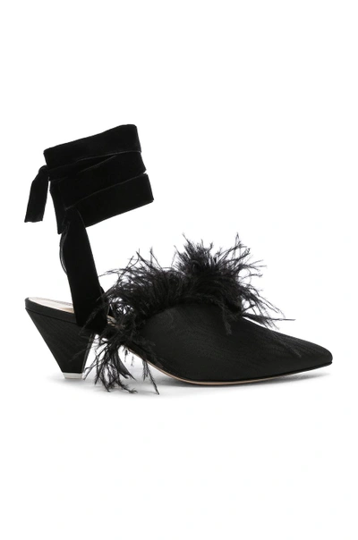 Shop Attico Feather Embellished Cara Strappy Mules In Black