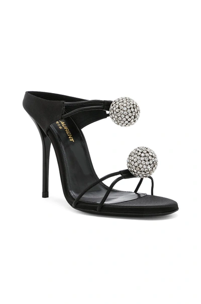 Shop Saint Laurent Satin Pom Pom Strap Pierre Sandals In Black