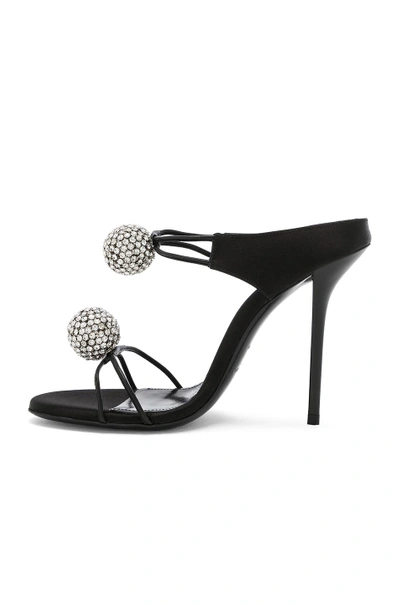 Shop Saint Laurent Satin Pom Pom Strap Pierre Sandals In Black