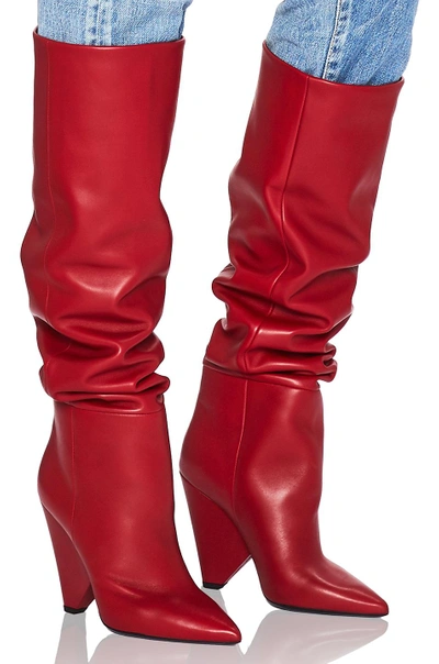 Shop Saint Laurent Niki Thigh High Boots In Hot Red