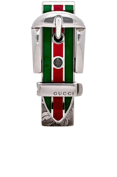 Shop Gucci Enamel Buckle Money Clip In Sterling Silver, Green & Red