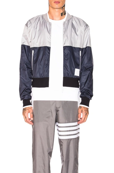 Shop Thom Browne Bicolor Bomber Jacket In Grey & Navy