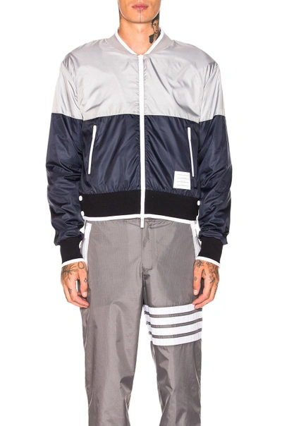 Shop Thom Browne Bicolor Bomber Jacket In Grey & Navy