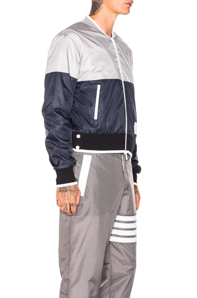 Shop Thom Browne Bicolor Bomber Jacket In Grey & Navy