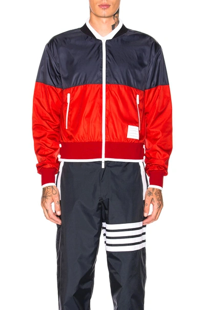 Shop Thom Browne Bicolor Bomber Jacket In Blue,red,. In Navy & Red